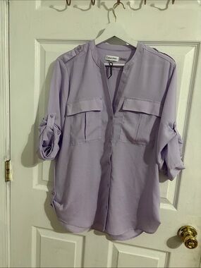 Calvin Klein Lavender Roll-Tab Utility Blouse